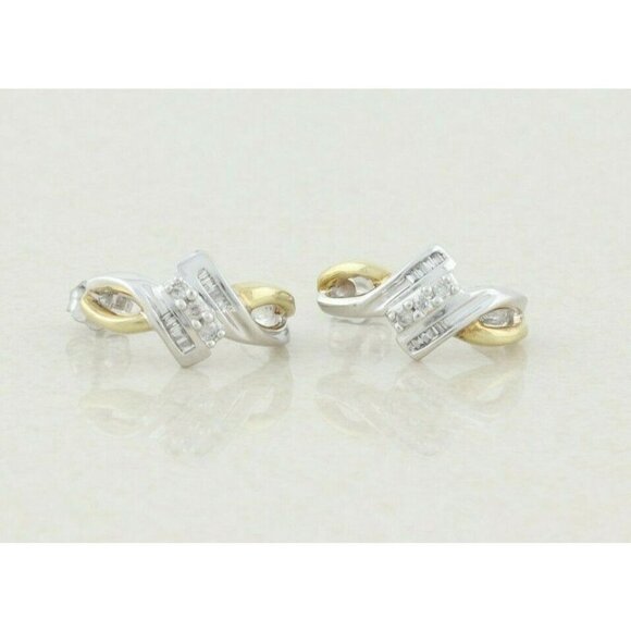 10k Yellow Gold Diamond Earrings J Hoop Earrings  .25 tcw hoops - Picture 1 of 9
